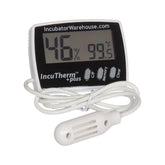 Incubator Warehouse IncuTherm Plus with remote probe inside incubator for precise monitoring.