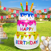 InfleasJoiy 4ft inflatable birthday cake with candles for indoor or outdoor celebrations