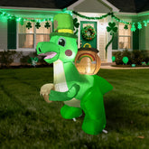 InfleasJoiy dinosaur-cylinder inflatable lawn decor with LED lights for celebrations.