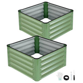 INNO STAGE galvanized raised garden bed olive green 2x2x1ft with curved pillars for soil containment.