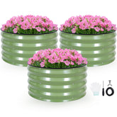 INNO STAGE round galvanized raised bed in olive green for durable outdoor gardening