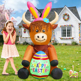 inslife Easter Highland Cow inflatable front view for eye-catching yard decor
