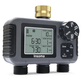 Insoma 3-zone timer with brass inlet for reliable outdoor irrigation.