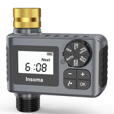 Insoma water timer on outdoor hose with easy setup for precise watering.