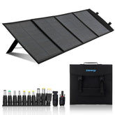 Intenergy 100W foldable panel front view powering a laptop outdoors