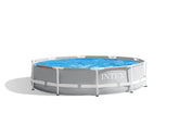 Intex Prism Frame 10ft pool top view highlighting a compact, family-friendly backyard setup.