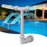 IPOOLTENG dual-spray pool fountain in action delivering high-pressure arcs for cooling and display.