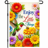 IVN hummingbird spring flag shows daisies and tulips for cheerful curb appeal.