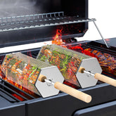 Ivtivfu rolling grill basket with removable wooden handle for safer, more comfortable grilling
