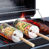ivtivfu rolling grill basket with removable wooden handle for easy heat control