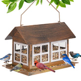 IWNTWY bird feeder house-shaped exterior view with bronze finish for outdoor decor.