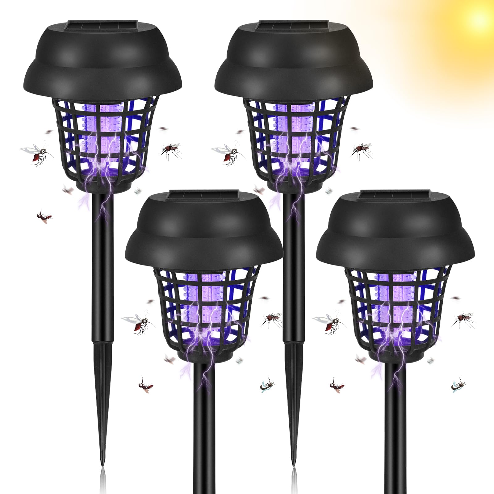 Jahy2Tech solar bug zapper outdoor setup illuminated at night to protect the patio