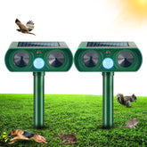JahyElec solar ultrasonic animal repeller front view protects gardens without harming wildlife.