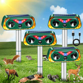 JahyElec solar repeller on fence deters pests while keeping gardens safe.