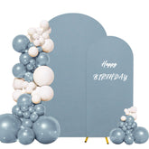 JALANCY dusty blue arch cover on a 7.2ft arch creates a smooth double-sided backdrop