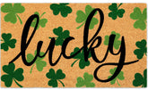 JarThenaAMCS St. Patrick's Day coir doormat with lucky clover design for clean shoes.