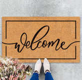 JarThenaAMCS Welcome Mat in natural coir with rustic brown tone traps dirt at entry.