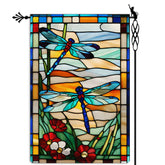 Jauageon dragonfly garden flag in double-sided display for porch and yard use.