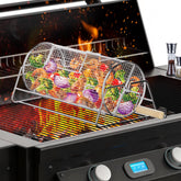 Jawjuly rotatable grill basket with wooden handle enabling even cooking on the grill
