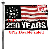 Jayus 250th anniversary flag front view; durable outdoor flag designed for bold patriotic displays.