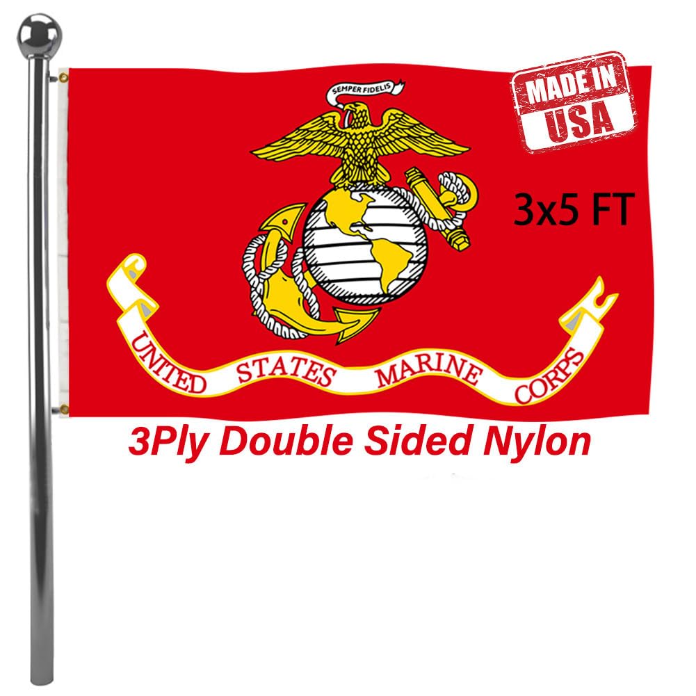 Jayus USMC flag 3x5 double-sided shown outdoors with vivid color.