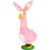 JcHrmers Easter goose outfit with pink bunny ears on a 23-inch goose for porch decor.