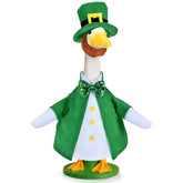 JcHrmers St Patrick's Day goose outfit on a porch goose with hat and beard