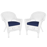 Jeco wicker chair with blue cushion in front view, weather-resistant outdoor seating for patios.