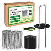 JELNER garden stakes packaging shows 100 stakes and accessories for sturdy setup.