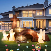 Jenaai Easter inflatable tomb with LED cross lights up your yard.