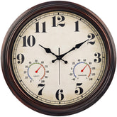 JENLYSTIME 16-inch dark brown wall clock with large numerals for easy outdoor viewing.