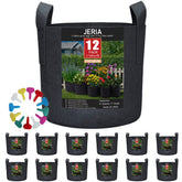 JERIA 12-pack grow bags show breathable fabric for healthier roots.