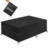 JESTOP 96-inch rectangular table cover protects against rain and moisture.