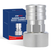 Jewheg garden hose to pressure washer adapter showing stainless steel body for durability.