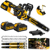 JEXUGK 12 inch brushless chainsaw in action, cutting wood smoothly