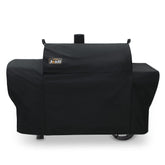 JIESUO grill cover on Oklahoma Joe's Longhorn for weatherproof outdoor cooking protection.