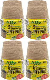 Jiffy seed starting pots 5-inch biodegradable, ideal for easy transplanting.