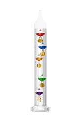 JINGYUE glass Galileo thermometer with five color spheres displaying 64–80°F on an 11-inch display.