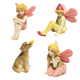 Jiumo miniature fairies trio with puppy for vibrant fairy garden decor