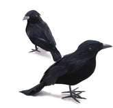 JLJIUBBKX black feather crow statue pair perched for Halloween decor.