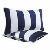 JMGBird outdoor lumbar pillows in blue and white for comfortable outdoor seating.