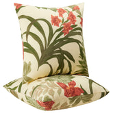 JMGBird weather pillow 18x18 with red flowers on yellow background, outdoor-ready and fade-resistant.