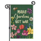 JMYROG Make Gardens Not War Garden Flag front view for outdoor peace decor.