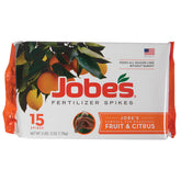 Jobe's Organics fertilizer spikes packaging shown for easy garden use.