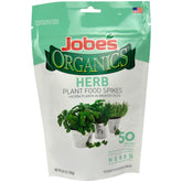 Jobe's Organics herb spikes packaging showing mess-free feeding