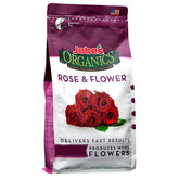 Jobe's Organics Rose Granular Fertilizer bag ready for use in rose beds.