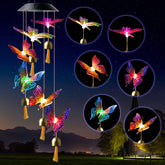 JOBOSI butterfly decorative mobile glows with solar light for garden ambiance.