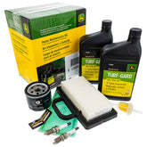 John Deere LG263 maintenance kit packaging for easy at-home service and quick lawn care readiness.