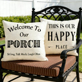 JOJOGOGO welcome porch pillow cover 18x18, 2-pack, durable outdoor decor resistant to stains.