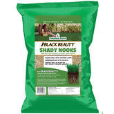 Jonathan Green Black Beauty Shady Nooks seed bag front showing shade tolerance for deep shade lawns.